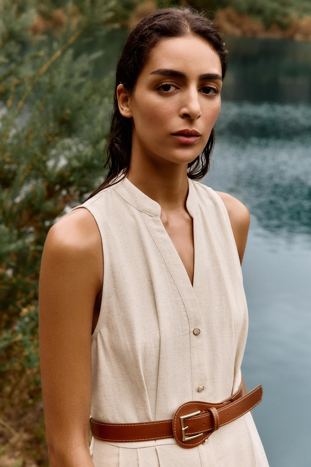 LINEN BLEND MIDI DRESS WITH BELT - Zara фото 13