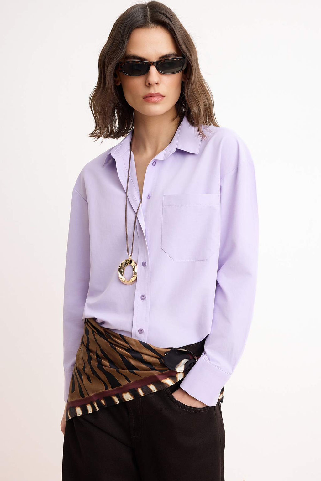 TRENDYOLMILLA Beyaz Tek Cepli Boyfriend/Genis Kal?p Pamuklu Dokuma Gomlek TWOAW20GO0115 фото 110