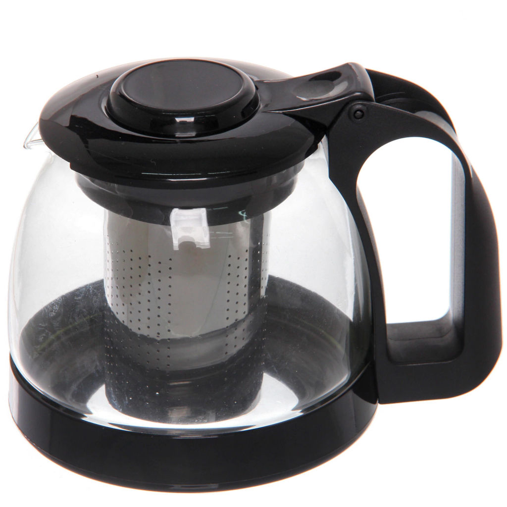 Чайник заварочный стеклянный 700 мл с металлическим ситом, цвет черный