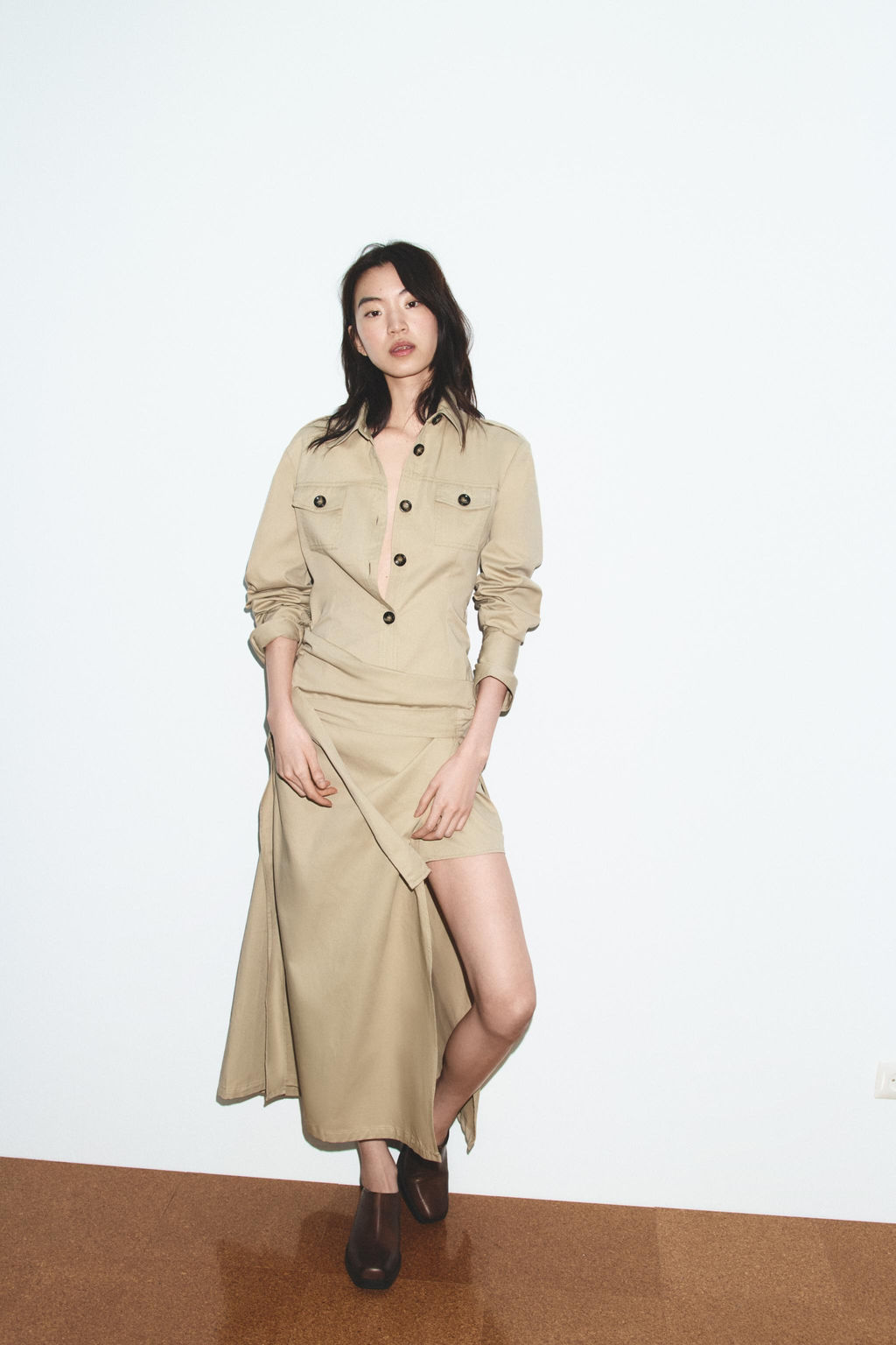 TWILL MIDI DRESS WITH TABS - Zara фото 5