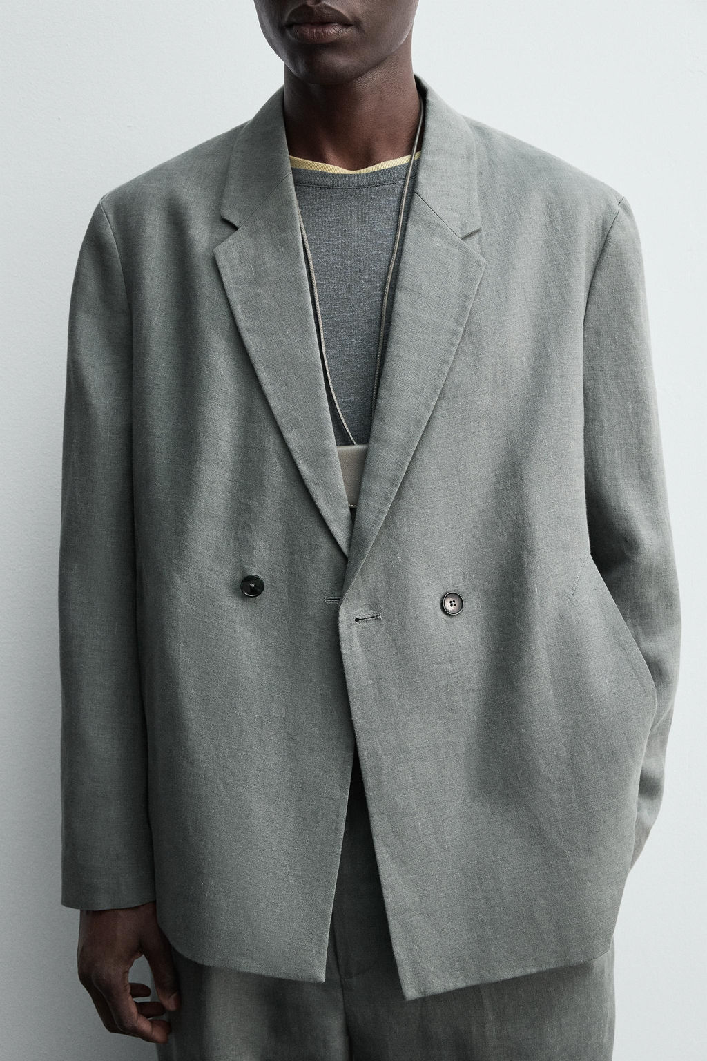 DOUBLE-BREASTED 100% LINEN SUIT BLAZER - Zara фото 7