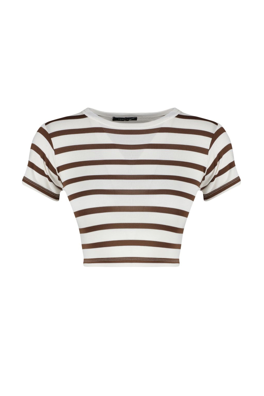 Trendyolmilla Premium Tas Ekru Cizgili Viskoz/Yumusak Kumas Crop Bisiklet Yaka Esnek Orme Bluz TWOSS23BZ00198 фото 24