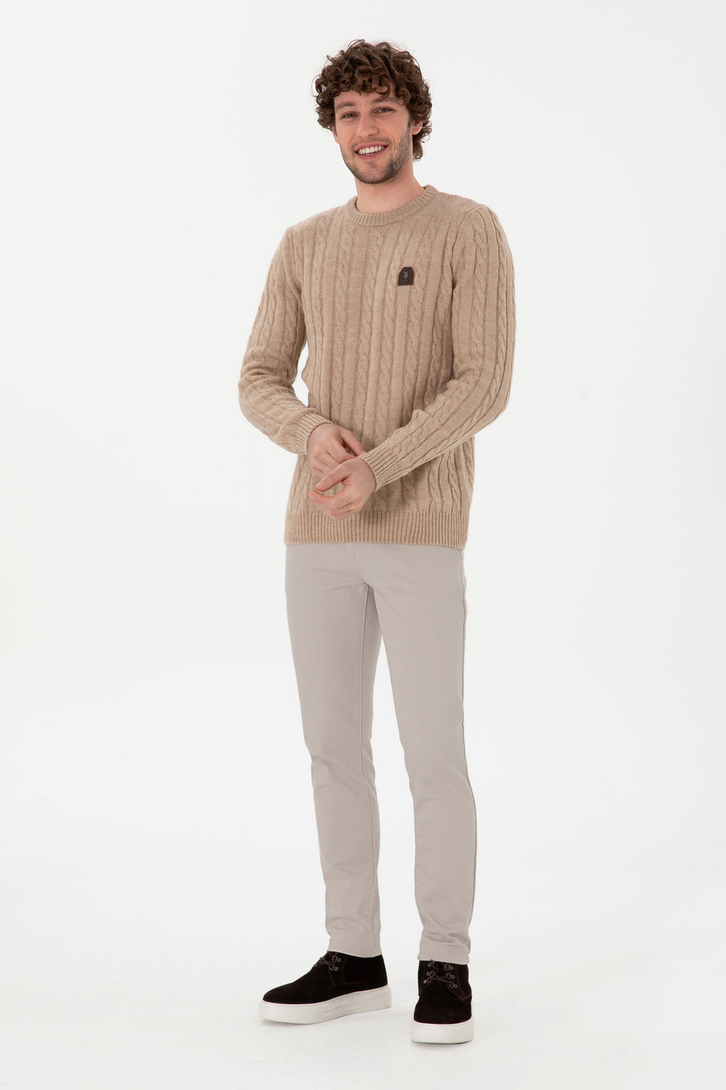 Erkek Regular Fit Bisiklet Yaka Kum Melanj Kazak - U.s. polo assn фото 11