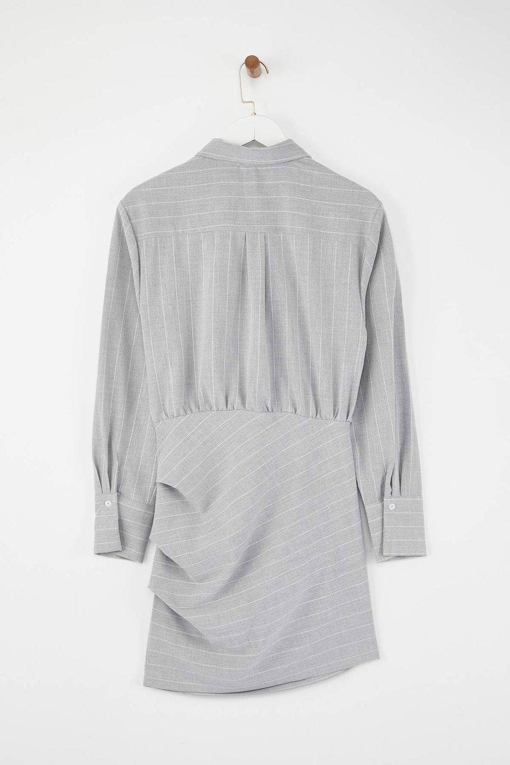 Limited Edition Gri Cizgili Poliviskon Drape Detayl? Vucuda Oturan Mini Dokuma Elbise TWOAW26EL00126