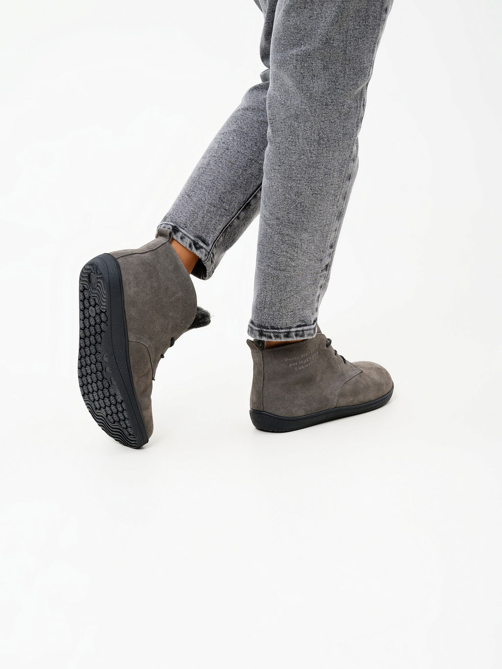 Босоногие ботинки 208.NATAbl.Серый замок замша/шерсть