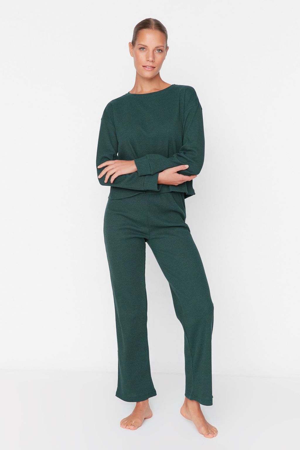 Koyu Yesil Fitilli Orme Pijama Tak?m? THMAW21PT0009