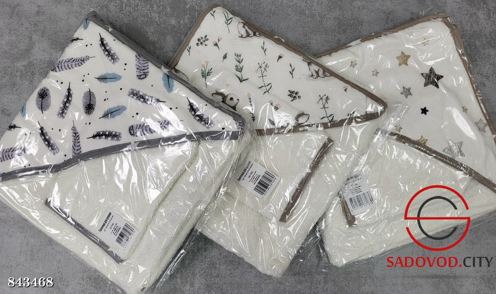 Полотенца для купания муслиновым уголком и руковичкой