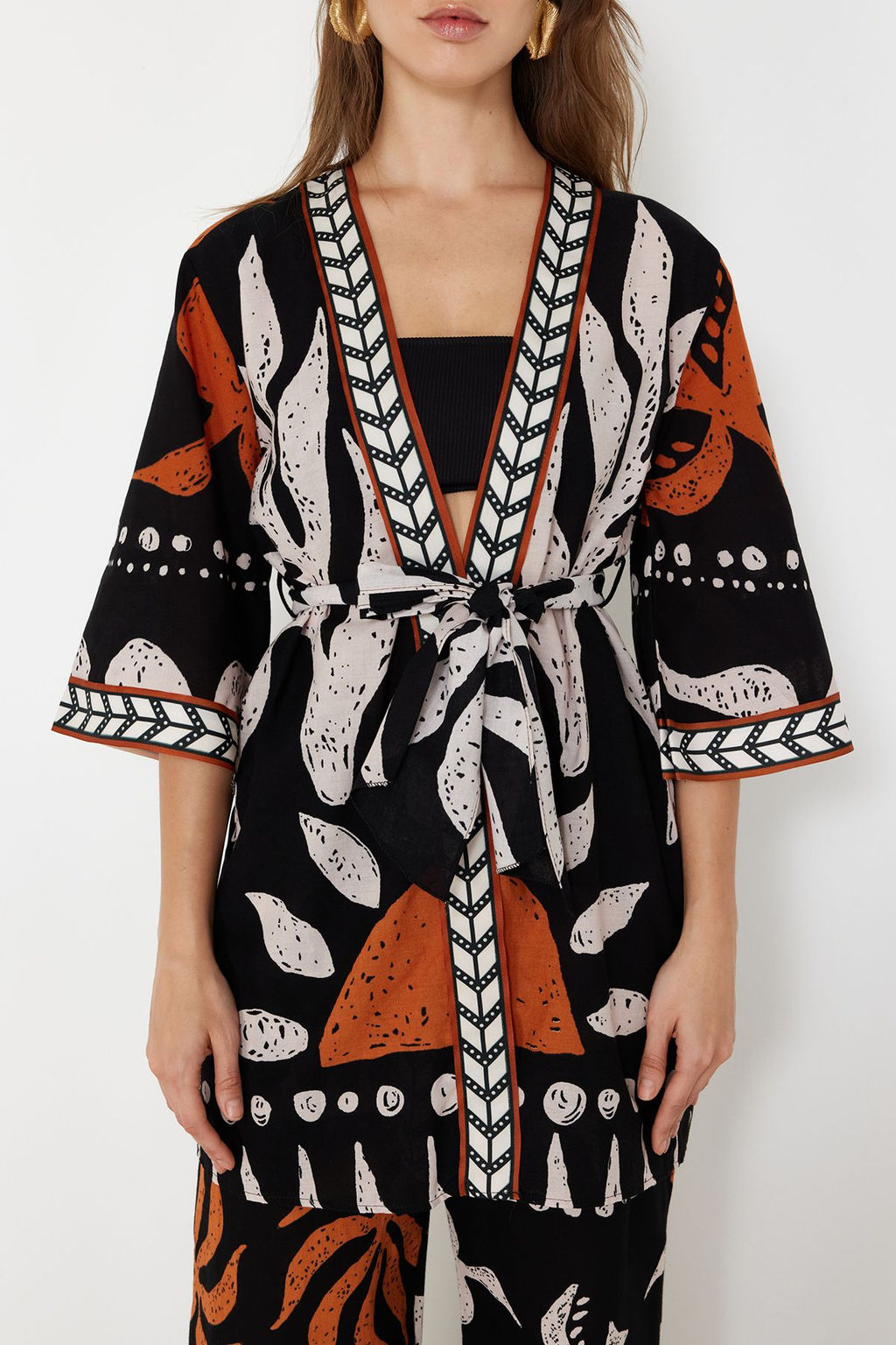 Etnik Desenli Kusakl? Mini Dokuma %100 Pamuklu Plaj Kimono&Kaftan TBESS23KM00035 - Trendyolmilla фото 6