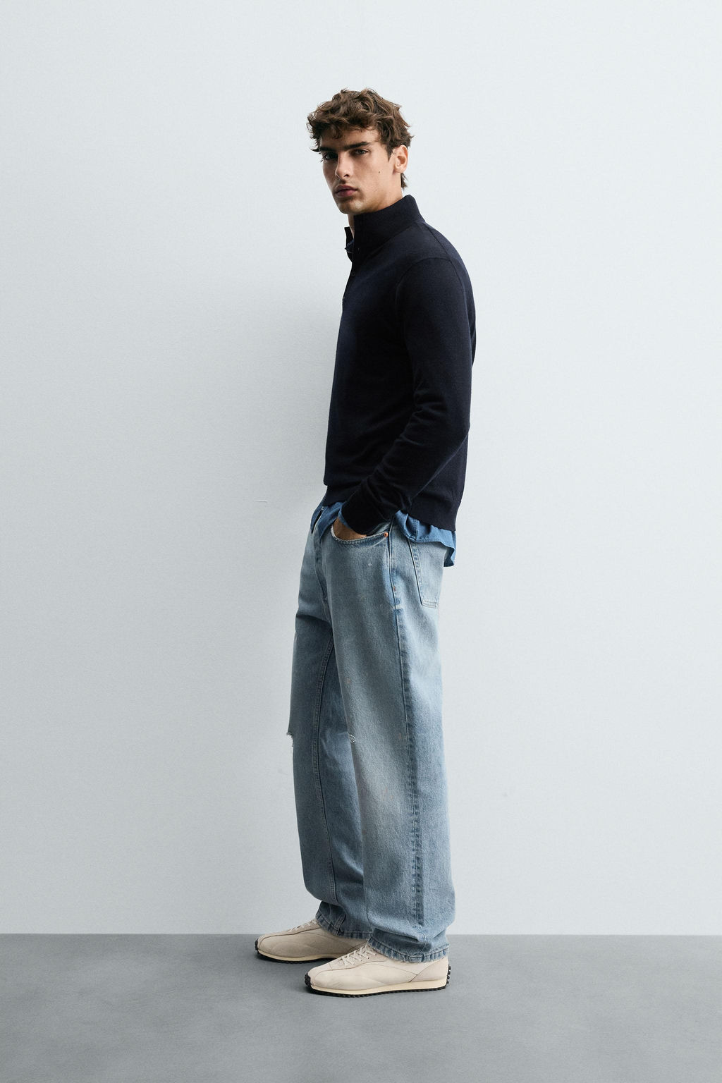 100% WOOL SWEATER WITH BUTTON NECK - Zara фото 4