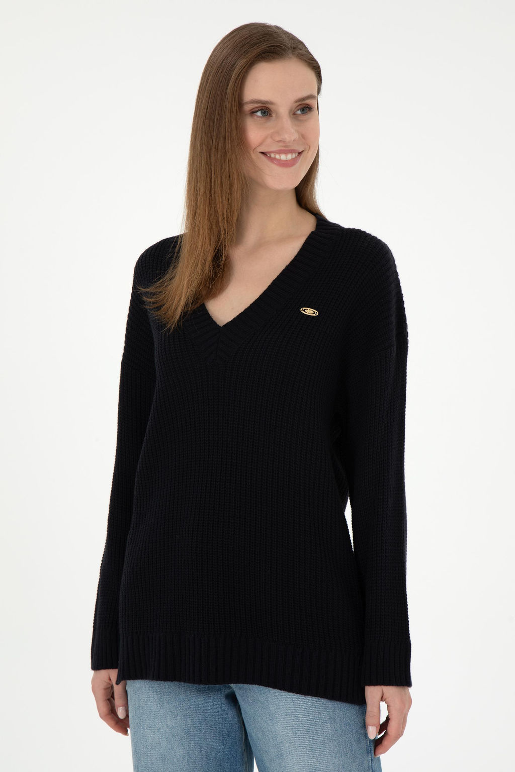 Женский темно-синий свитер с v-образным вырезом Неожиданная скидка в корзине - U.s. polo assn фото 3