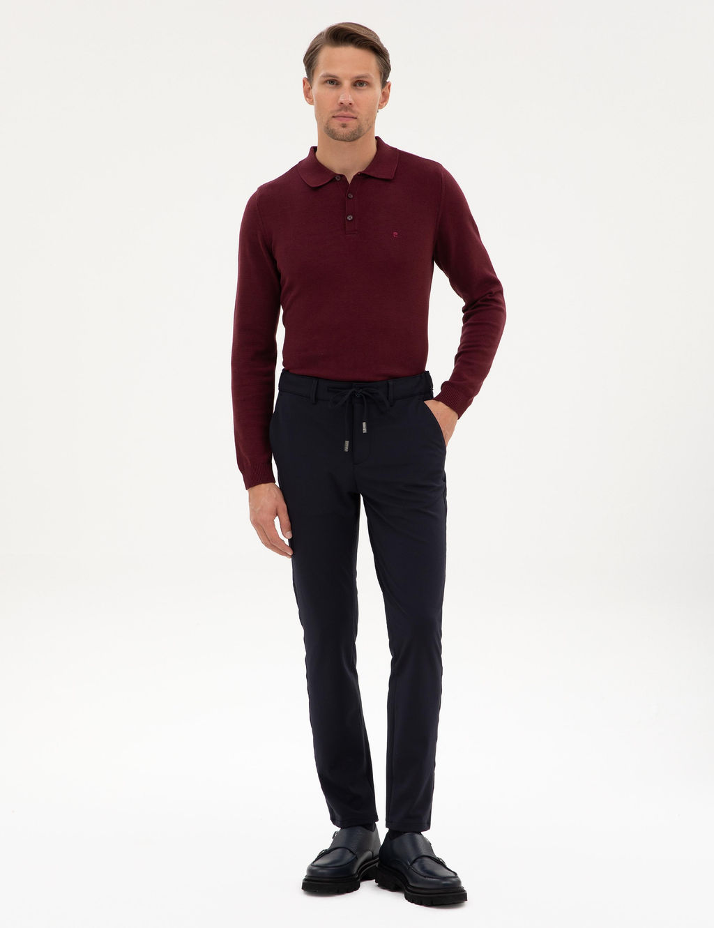 Lacivert Slim Fit Beli Lastikli Kordonlu Jogger Kanvas Pantolon