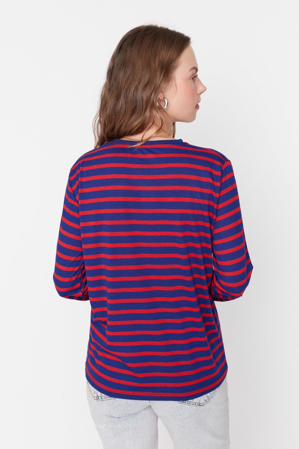 TRENDYOLMILLA Yesil Cizgili Regular/Normal Kal?p Basic Bisiklet Yaka Orme T-Shirt TWOAW23TS00002 фото 5