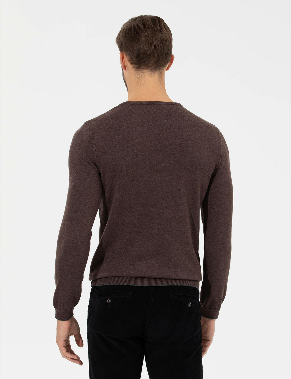 A__k Kahverengi Slim Fit Bisiklet Yaka Triko Kazak - Pierre cardin фото 5