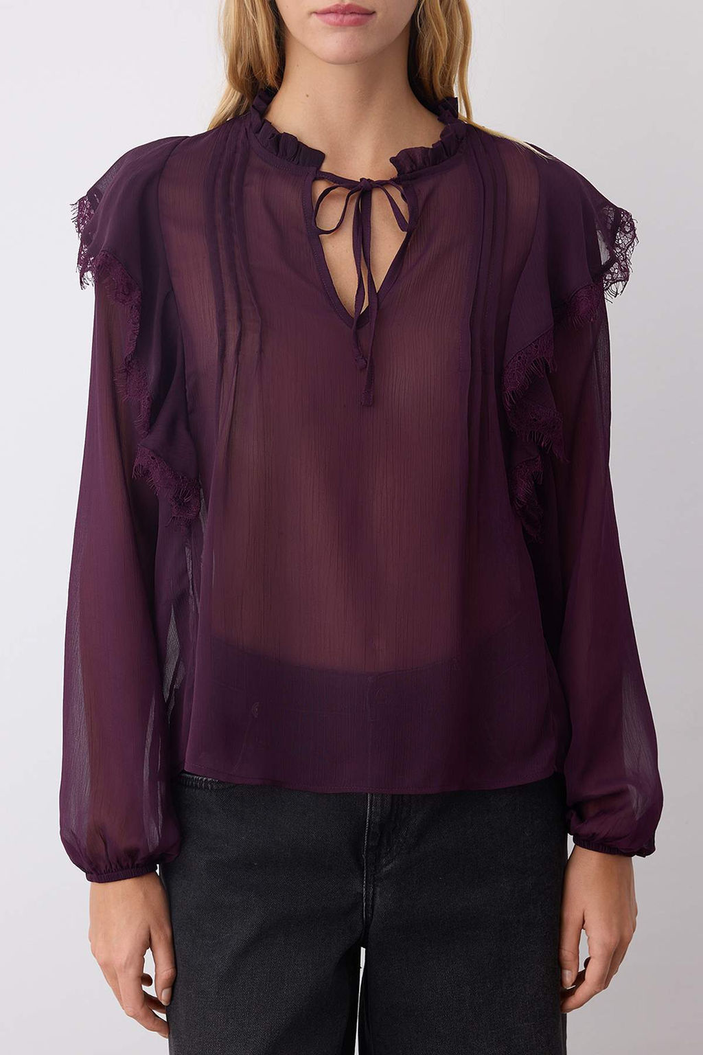 Murdum Sifon Transparan Dantel Detayl? Dokuma Bluz TWOAW26BZ00182 - Trendyolmilla фото 3