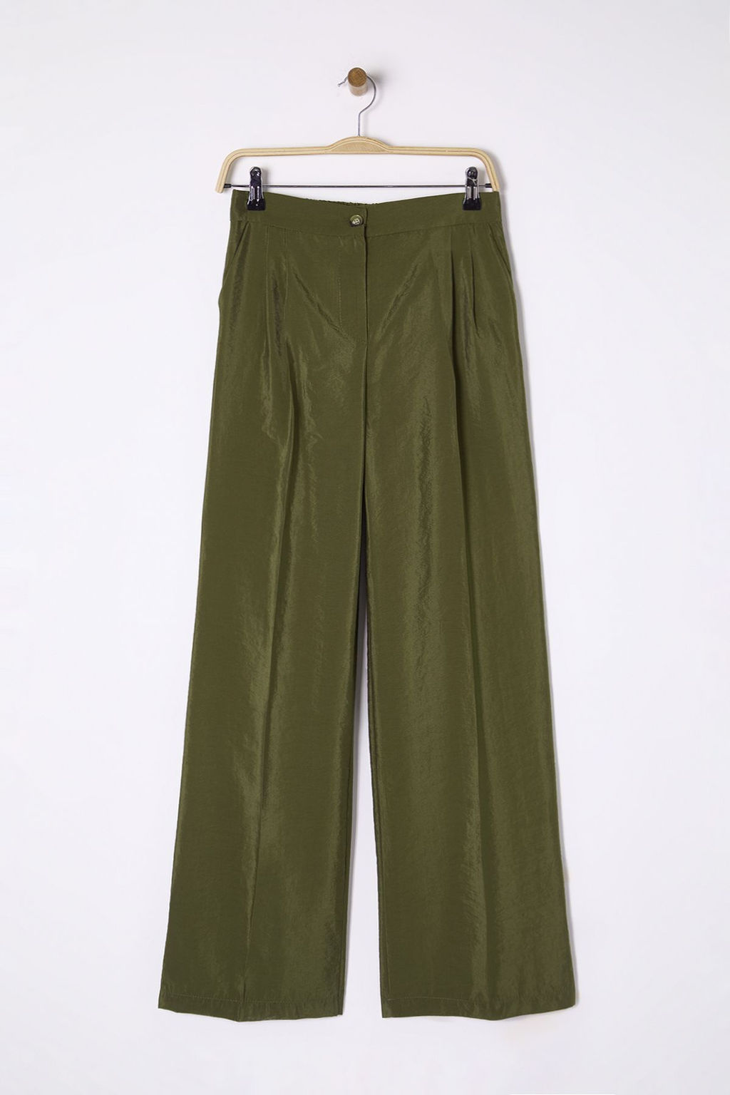 Haki Yumusak Tuseli Wide Leg/Genis Paca Dokuma Pantolon TWOSS25PL00004