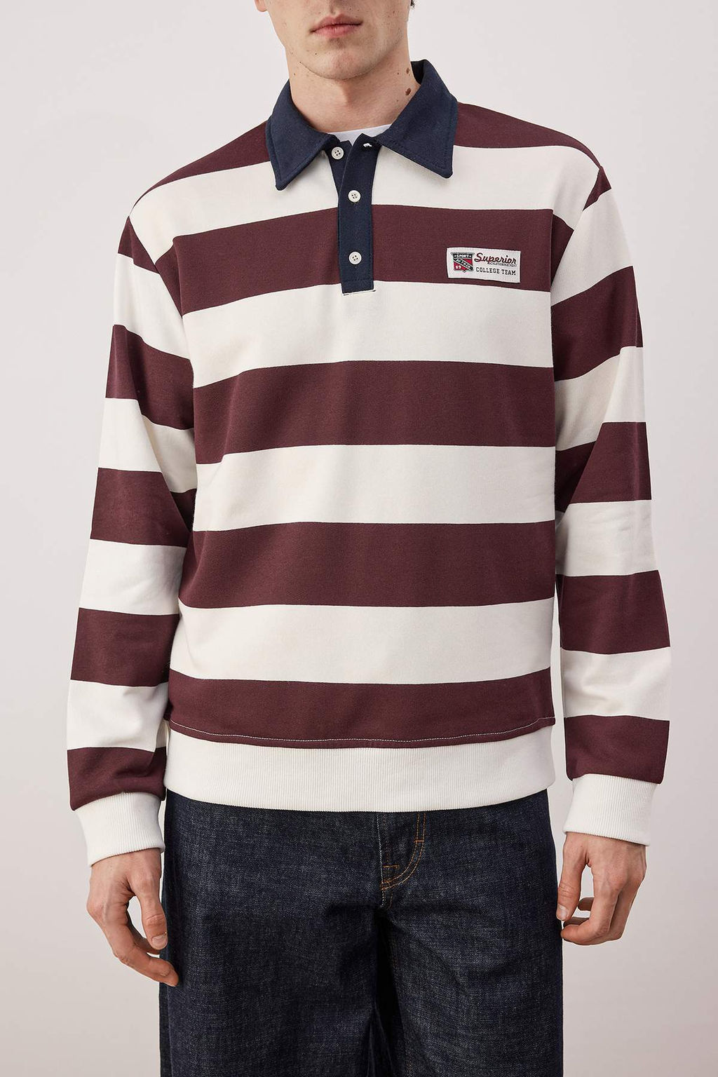 TRENDYOL MAN Lacivert Regular/Normal Kesim Polo Yaka Cizgili Ici Polar/S?cak Tutan Sweatshirt TMNAW24SW00240 - Trendyolmilla фото 27