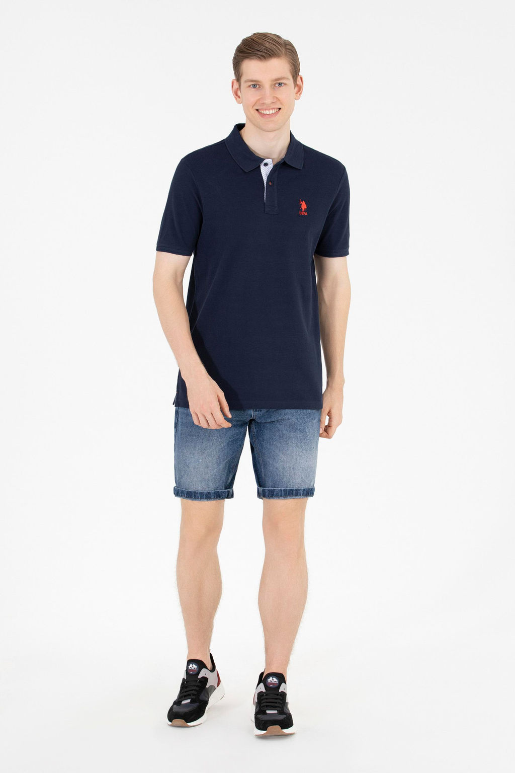 Мужская темно-синяя футболка с воротником поло Basic - U.s. polo assn фото 3