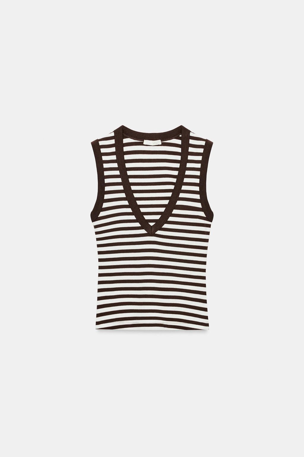 CAMISETA ALGOD?N  ESCOTE PICO / Rayas marrones