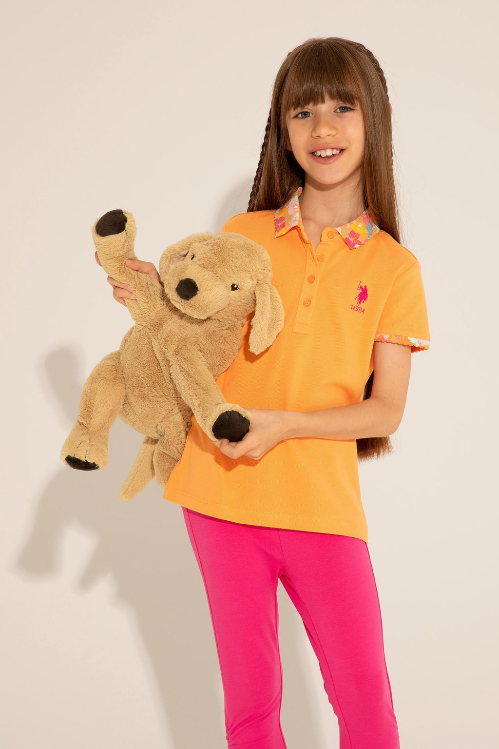 U. S. Polo Assn / Оранжевая базовая футболка с воротником-поло для девочек - U.s. polo assn фото 6