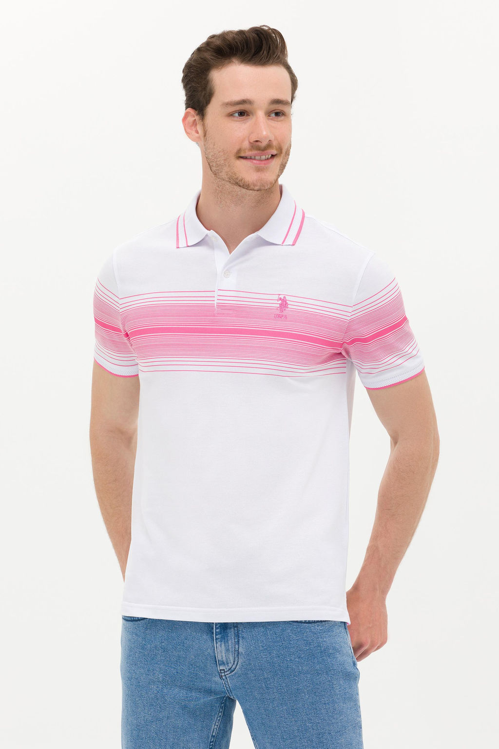 Мужская розовая футболка с воротником-поло - U.s. polo assn фото 16