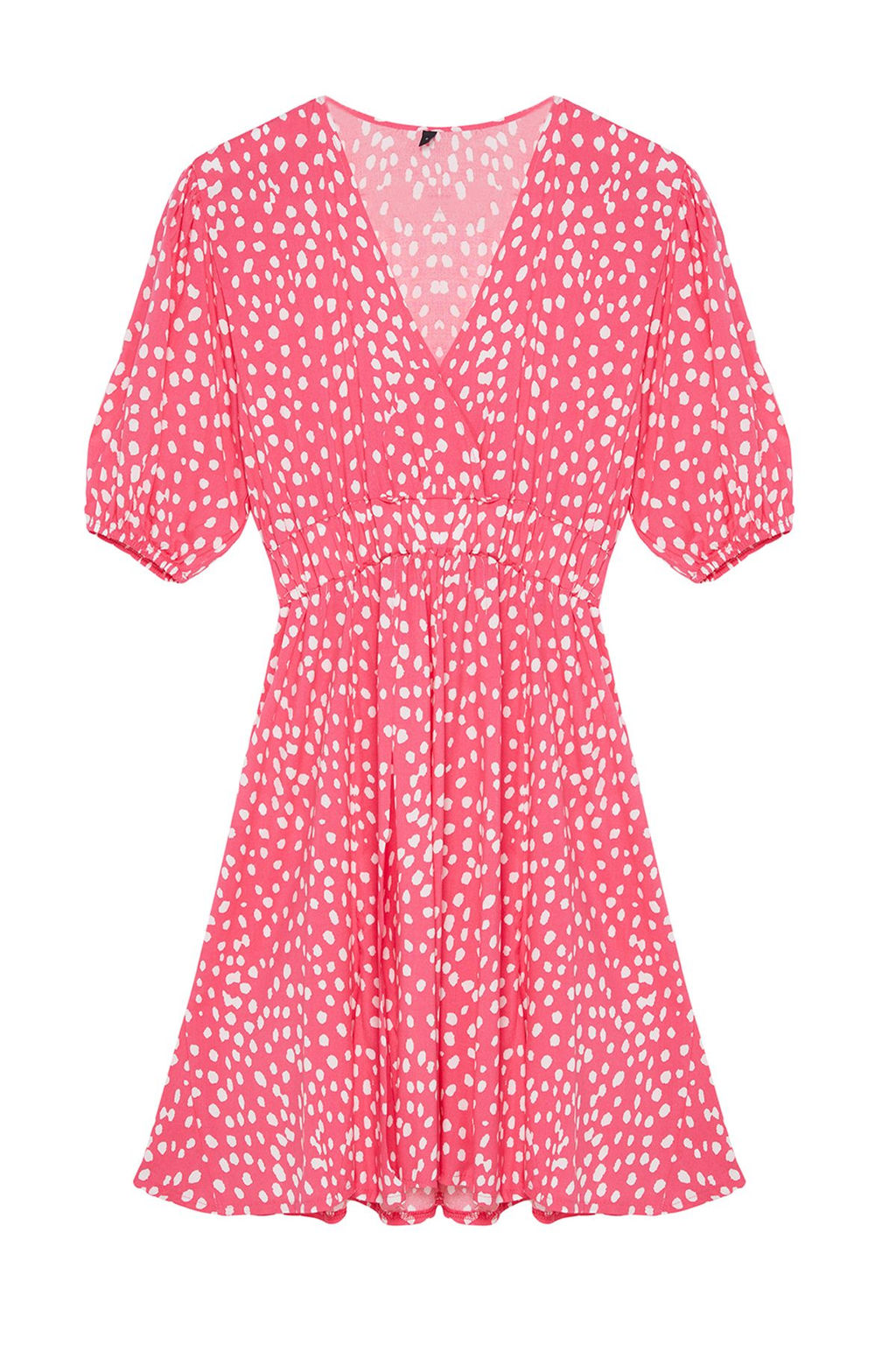 Pembe Cicekli Mini Skater Form Kruvaze Yaka Dokuma Elbise TWOSS24EL01074 - Trendyolmilla фото 6