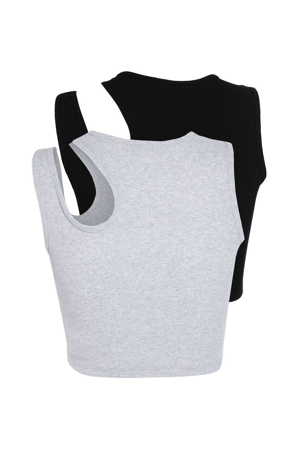 Siyah-gri melanj 2li Paket Cut Out Detayl? Fitted Crop Fitilli Esnek Orme Atlet TWOSS23AL00006