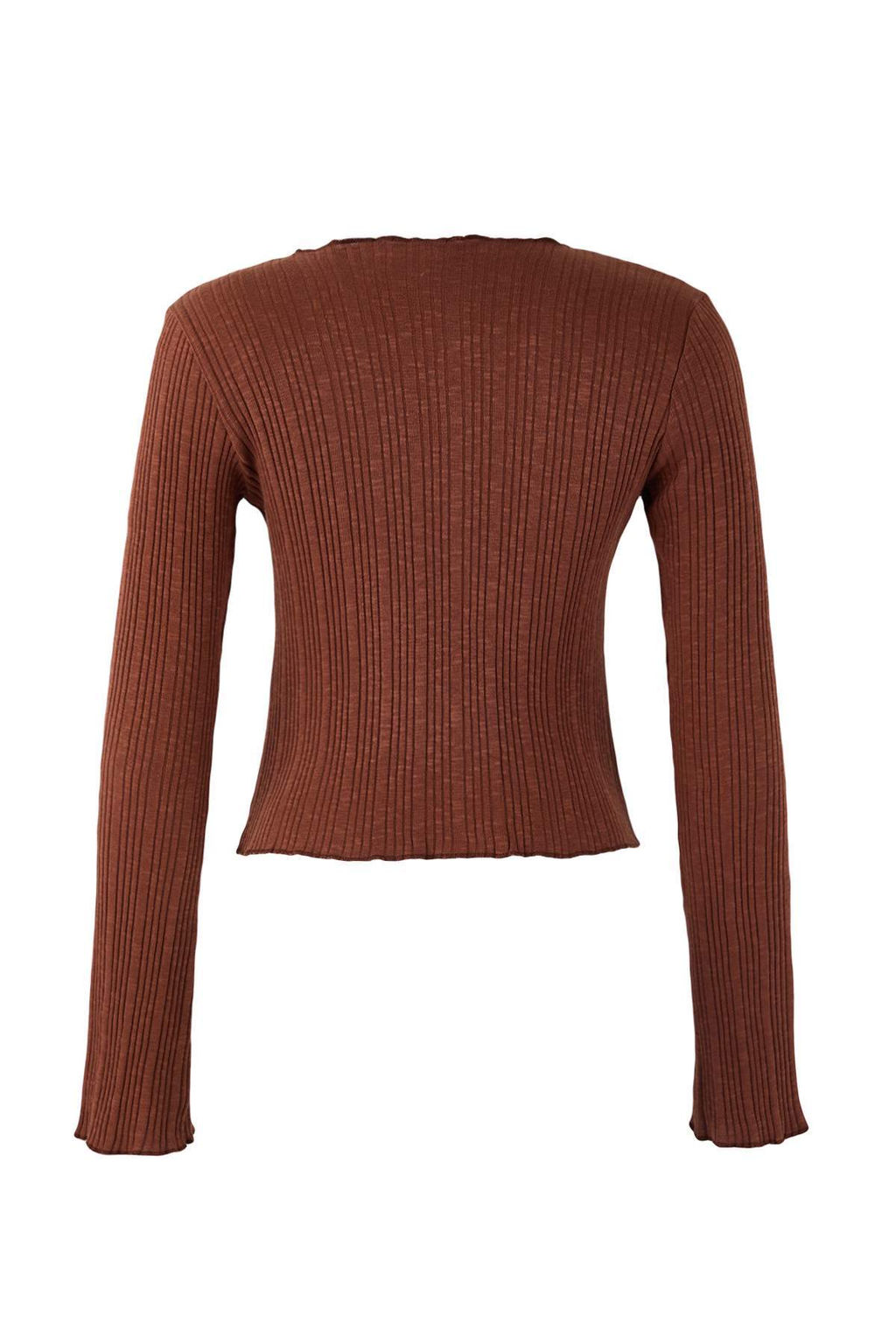 Ac?k Sar? Jakarl? Fitted/Vucuda Oturan Dugme Detayl? Esnek Orme Bluz TWOAW26BZ00046 - Trendyolmilla фото 7