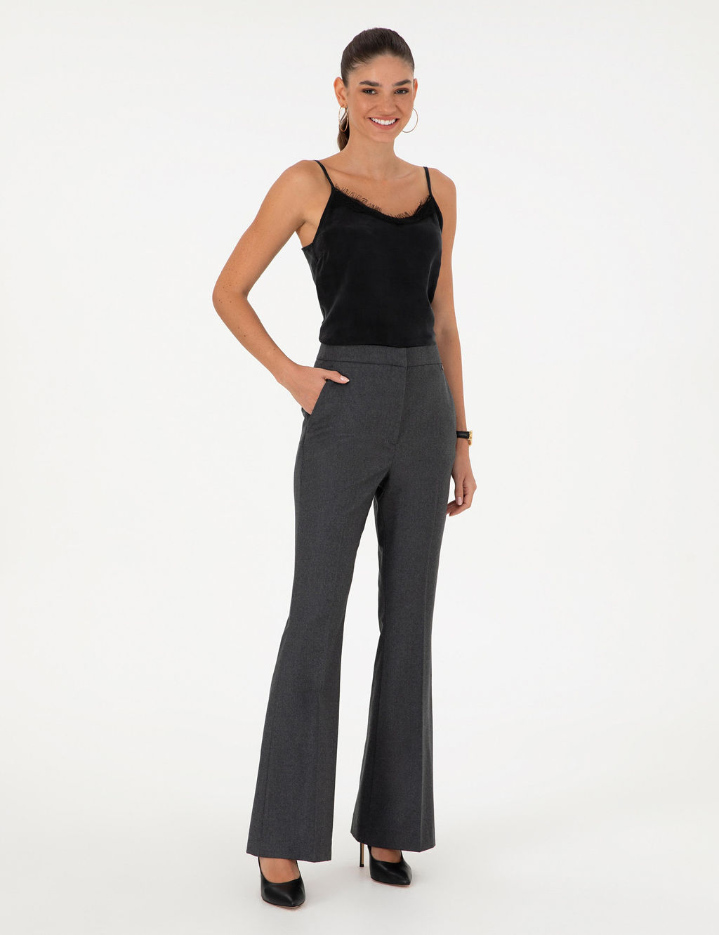 Antrasit Flare Fit Kuma_ Pantolon