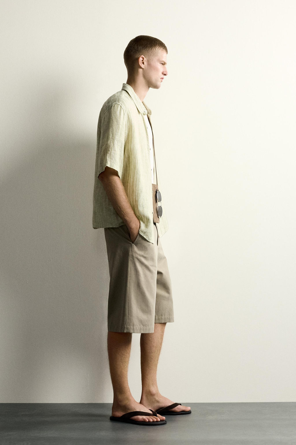 CAMISA JACQUARD RAYAS 100% LINO / Verde claro - Zara фото 4