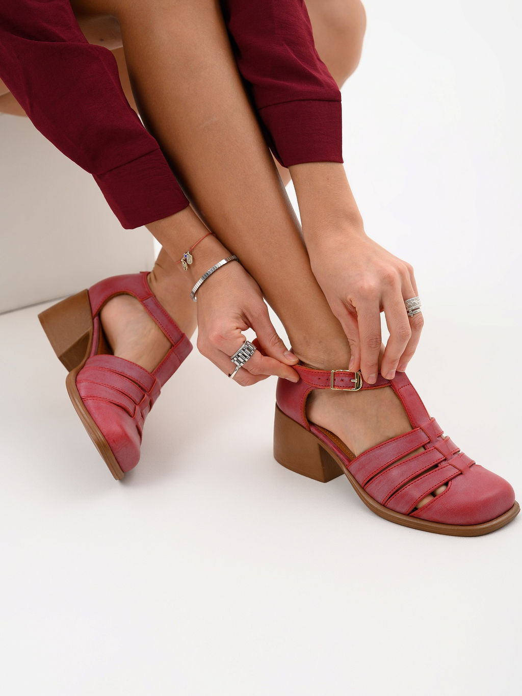 Босоножки 5036.23663bе.Вакса красный+коричневый