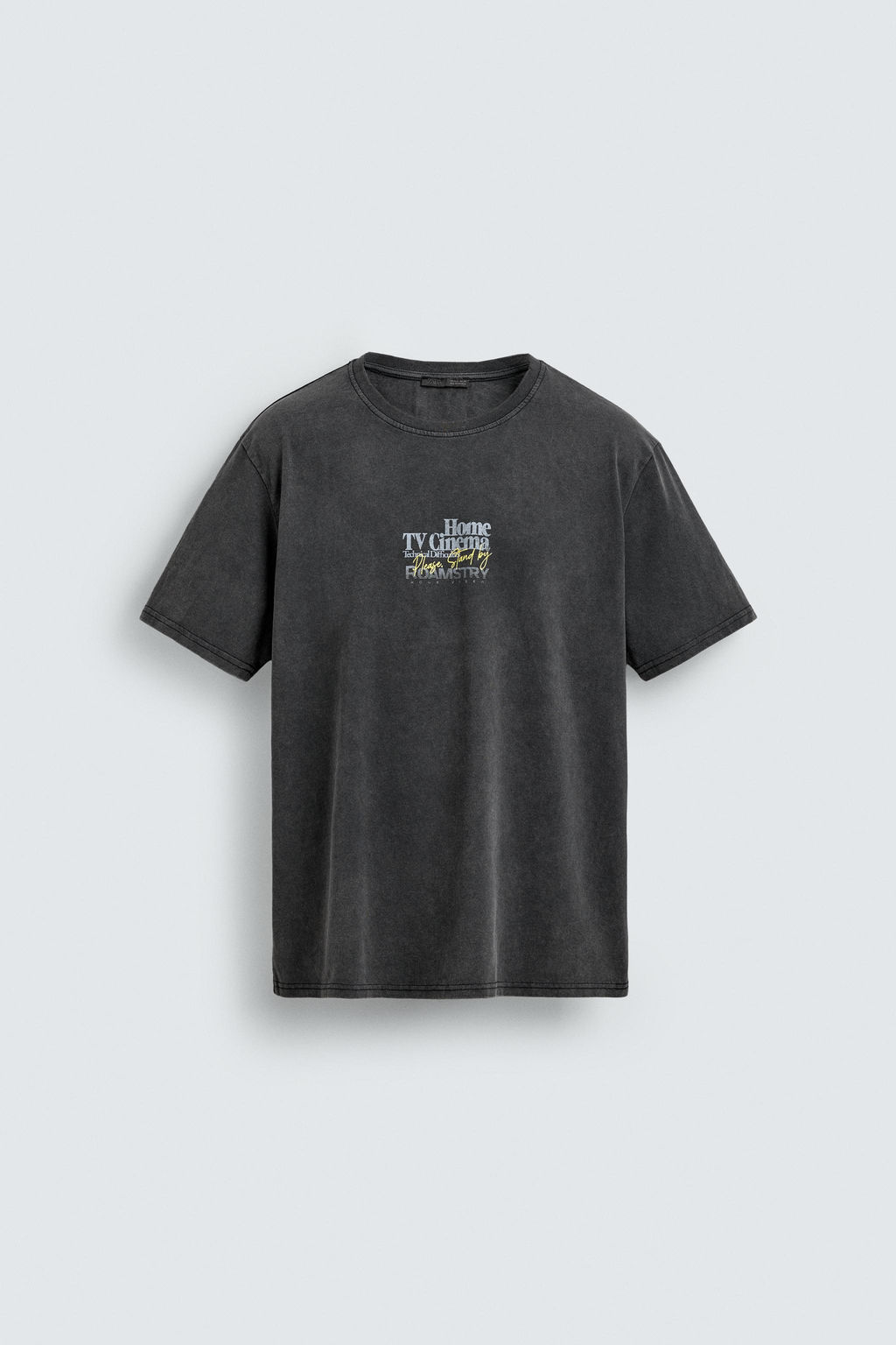 CAMISETA LAVADA TEXTOS CONTRASTE / Gris claro