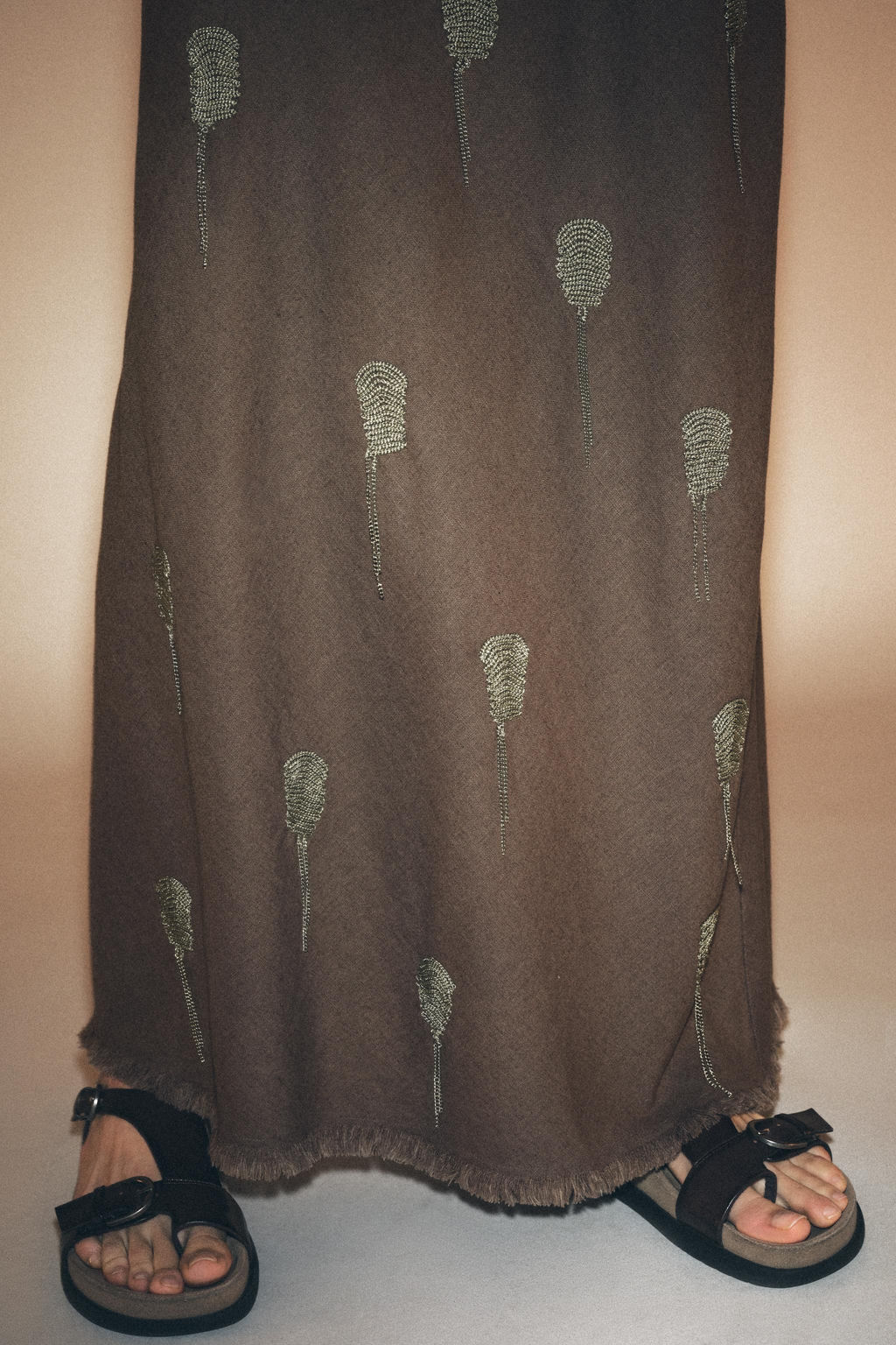 ZW COLLECTION EMBROIDERED LINEN BLEND SKIRT - Zara фото 3