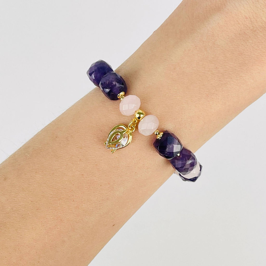 Браслет из Аметиста и Розового кварца с подвеской - Радуга самоцветов фото 2