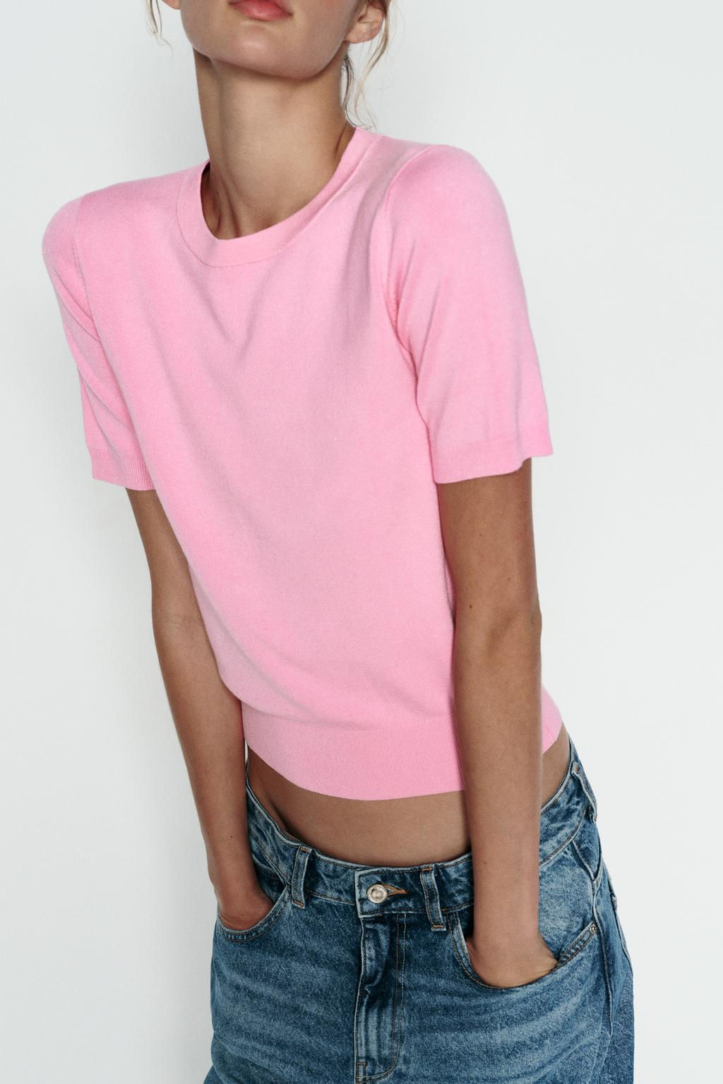 BASIC PLAIN KNIT TOP WITH SHORT SLEEVES - Zara фото 6