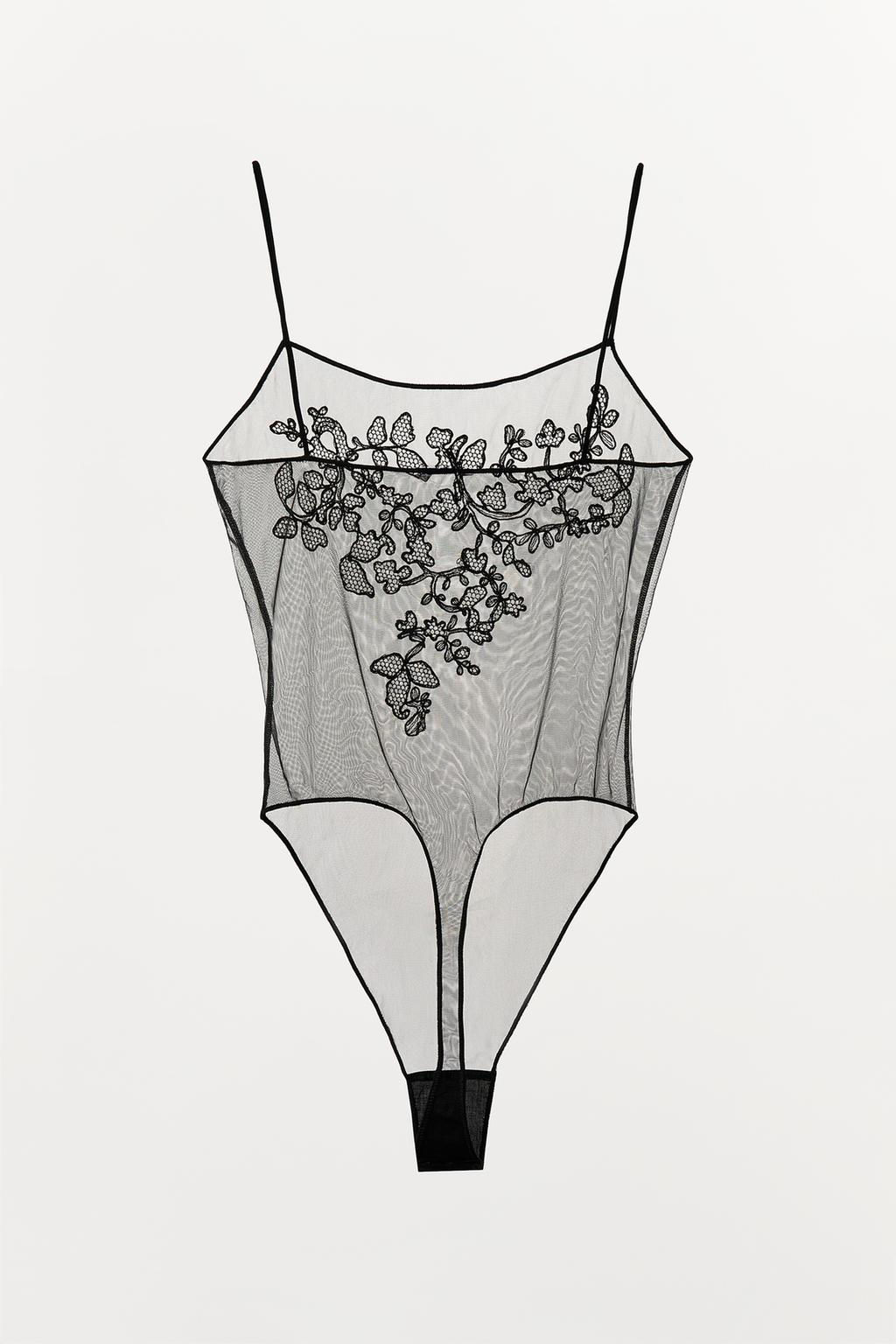 FLORAL EMBROIDERY MESH BODYSUIT - Zara фото 6