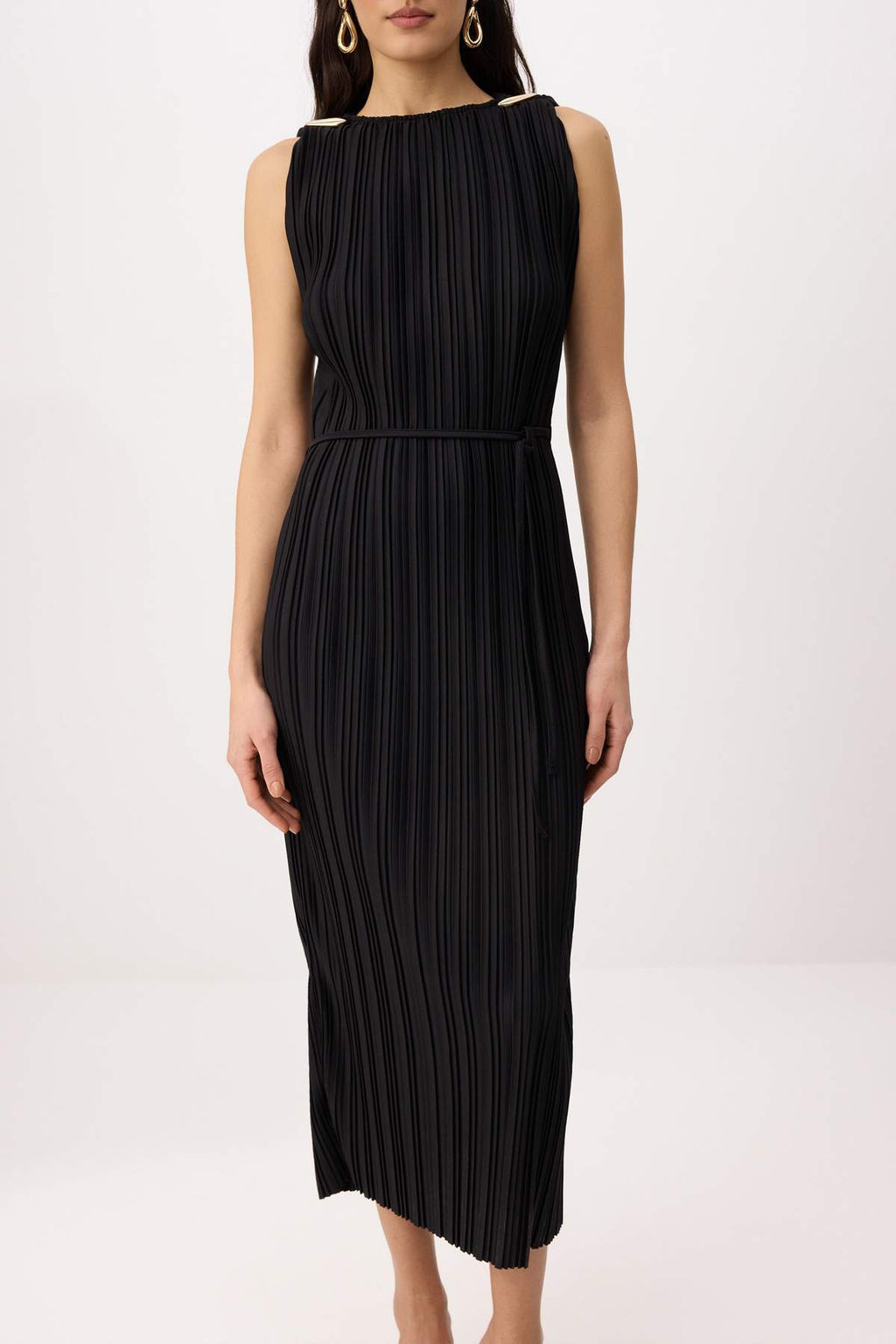 Siyah Duz Shift Bisiklet Yaka Standart Kol Kolsuz Maxi Pilise Orme Elbise TWOSS26EL00502 - Trendyolmilla фото 3