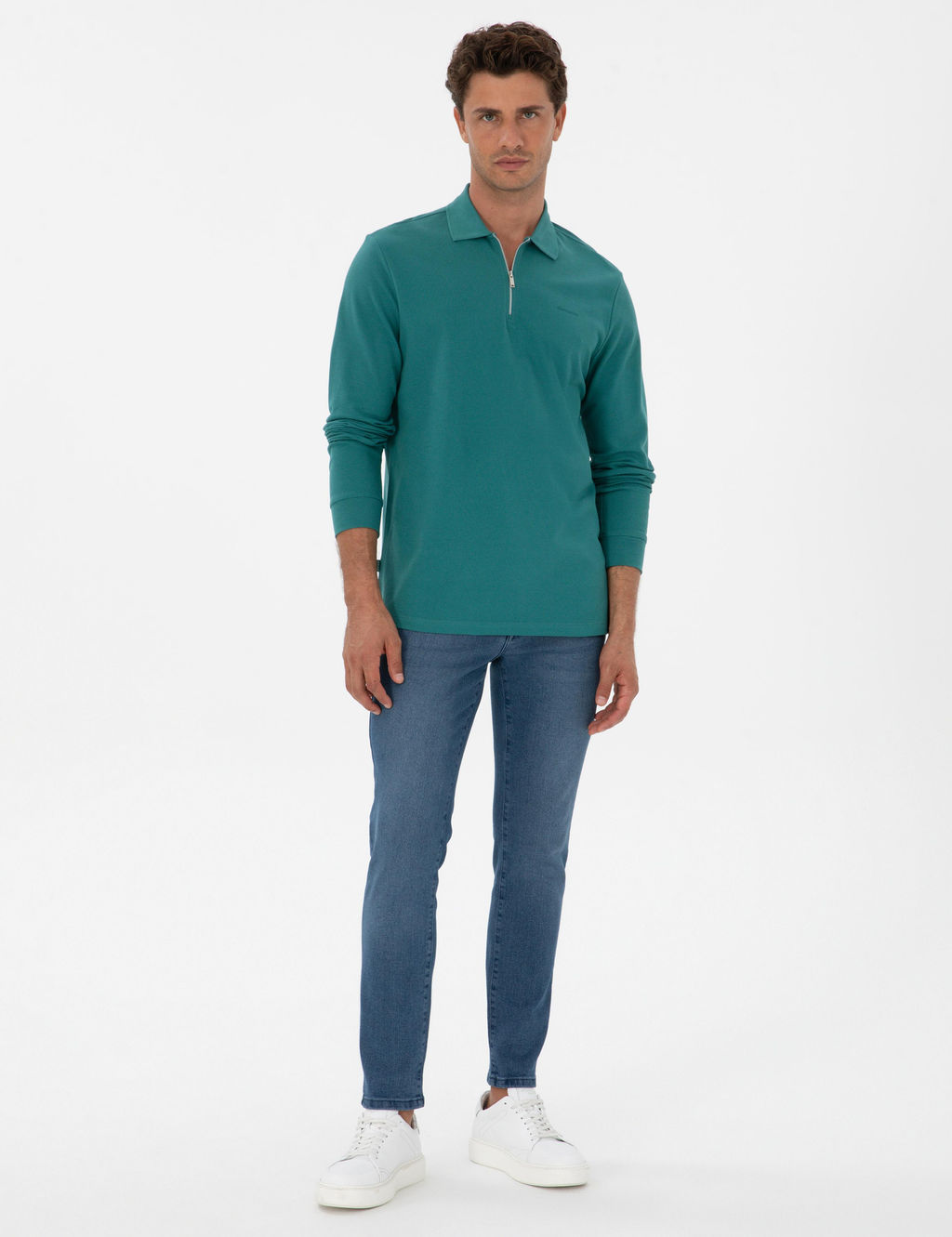 Z_mr_t Slim Fit K_vr_lmaz Fermuarl_ Polo Yaka Basic Pike Sweatshirt