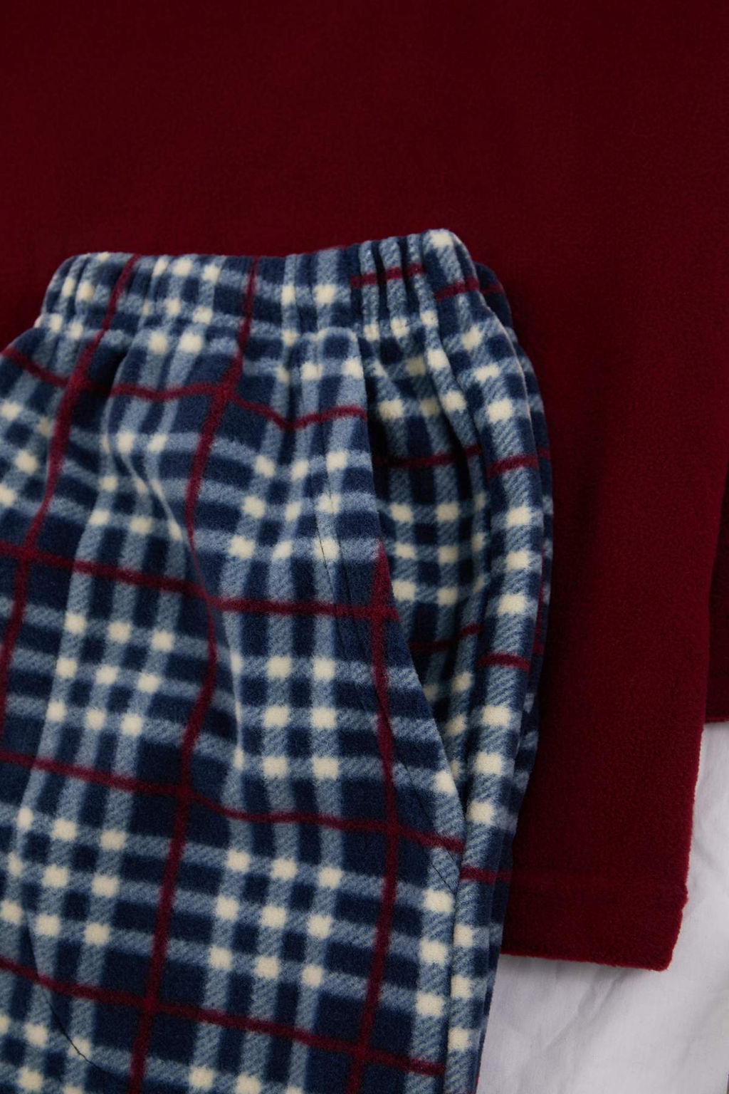 Bordo Regular Fit Ekose Desenli Dugmeli Polar Pijama Tak?m? TMNAW26PT00080