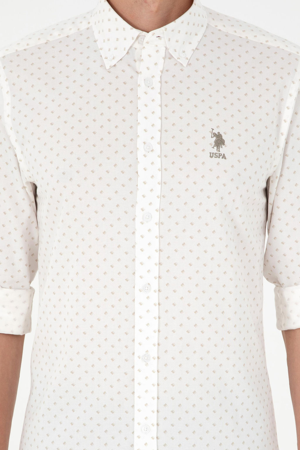 Мужская рубашка светло-хаки с длинным рукавом - U.s. polo assn фото 6