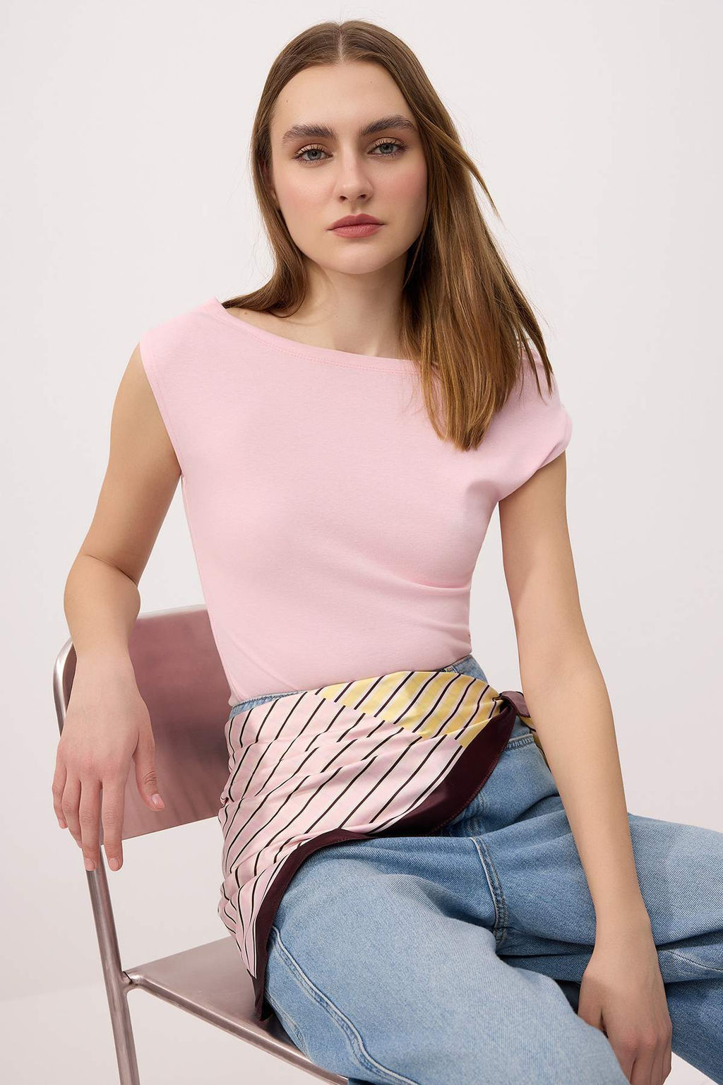 Pembe Fitted/Vucuda Oturan Kolsuz Pamuklu Esnek Orme Bluz TWOSS26BZ00712