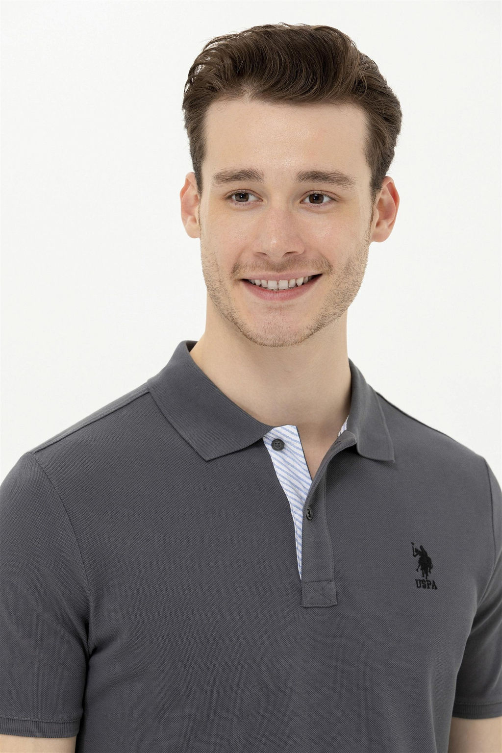 Мужская базовая футболка с воротником поло антрацитового цвета - U.s. polo assn фото 10