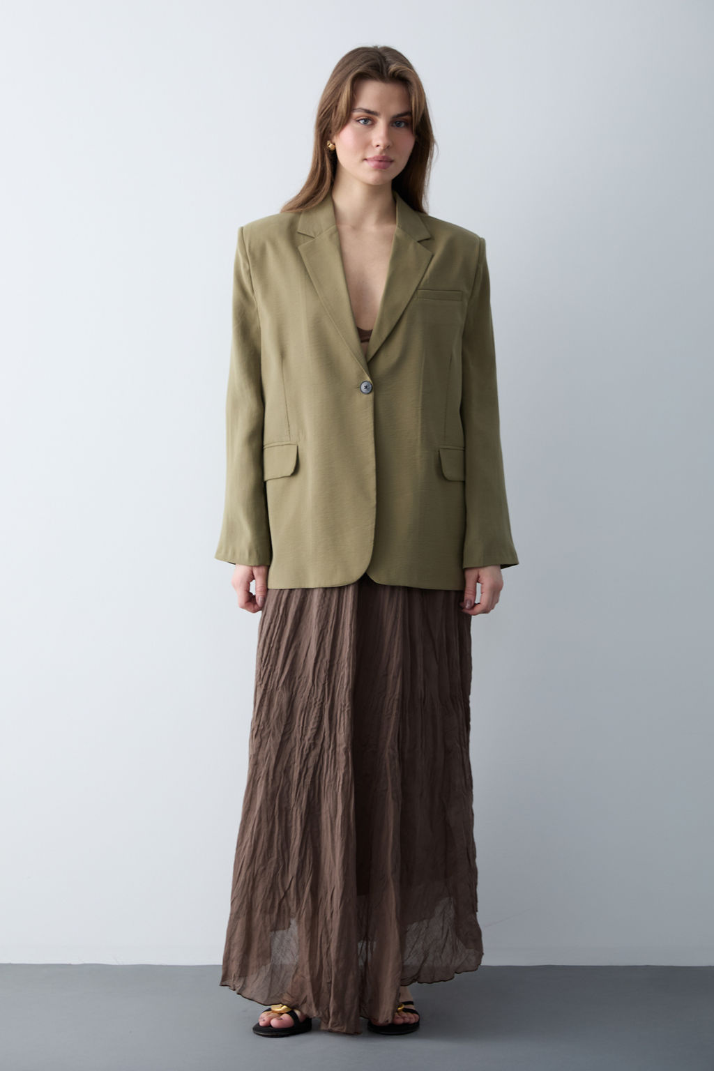 Haki Modal Dokuma Tek Beden Oversize Blazer Ceket TWOSS26BC00039 - Trendyolmilla фото 3