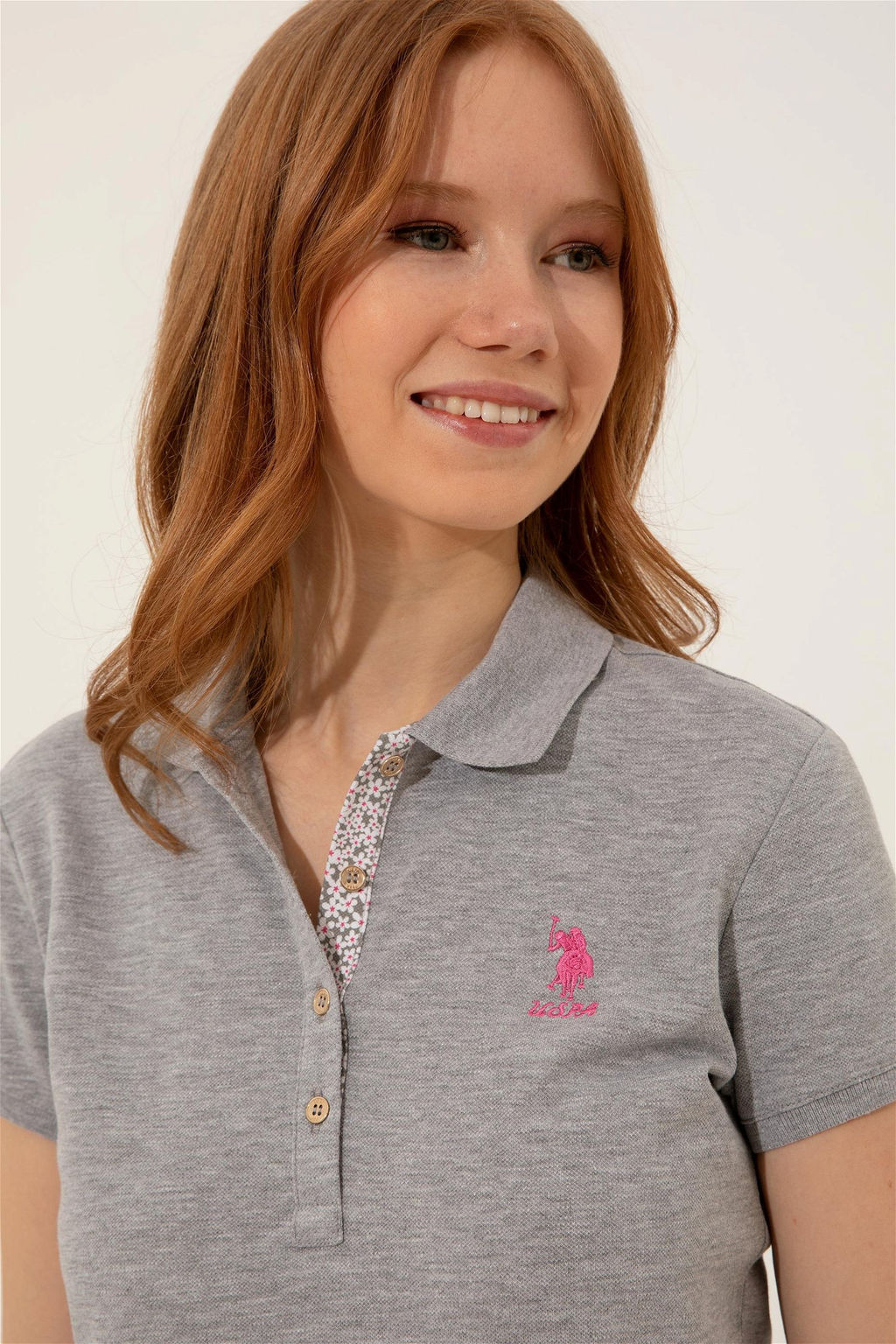Женская серая меланжевая футболка с воротником поло Basic - U.s. polo assn фото 7