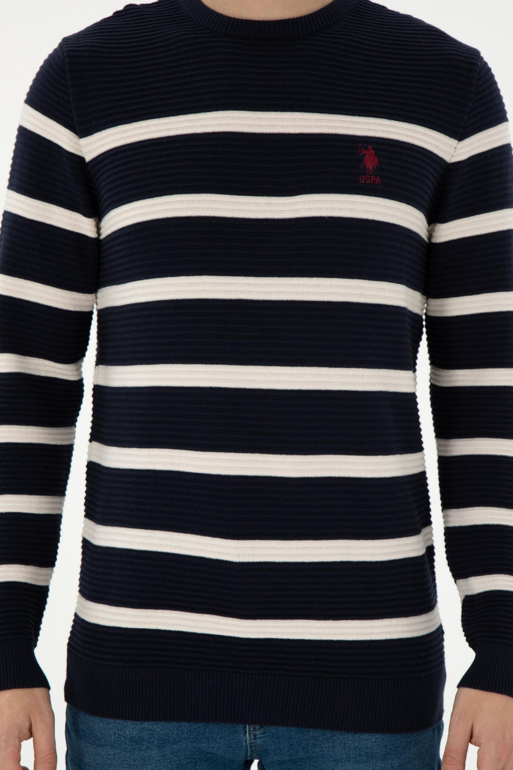 Erkek Slim Fit Bisiklet Yaka Lacivert Kazak