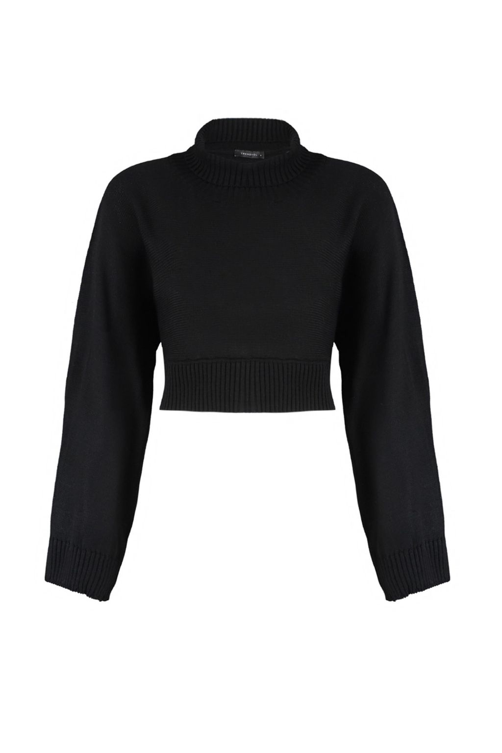 Siyah Super Crop Basic Triko Kazak TWOAW21KZ0163