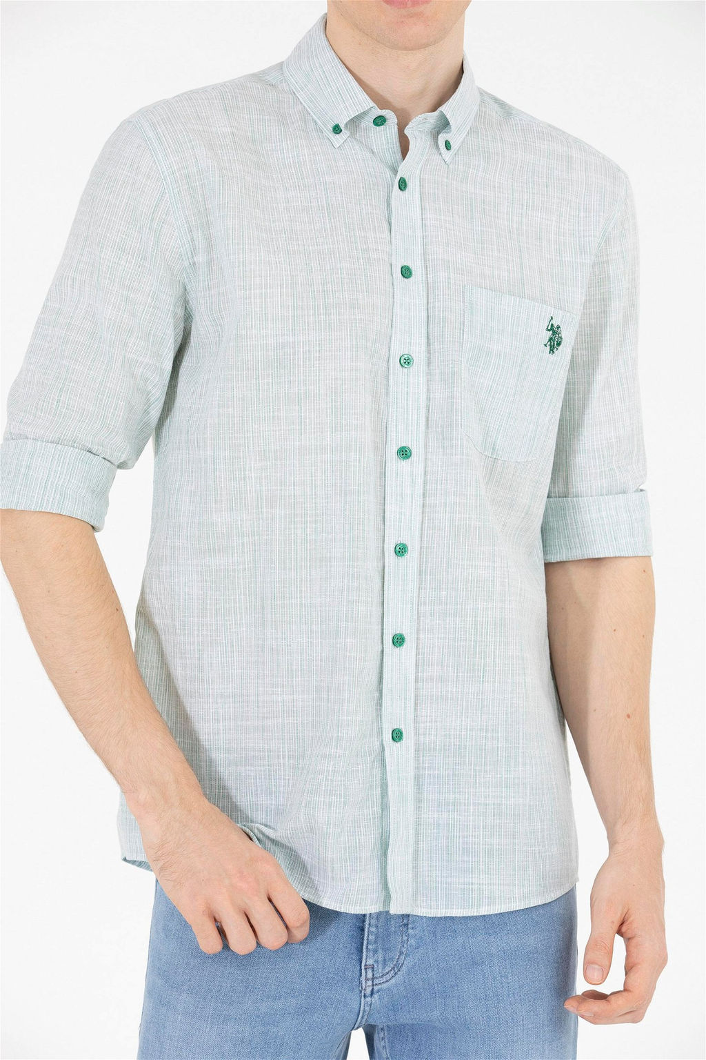 U. S. Polo Assn / Мужская зеленая рубашка с длинным рукавом - U.s. polo assn фото 6