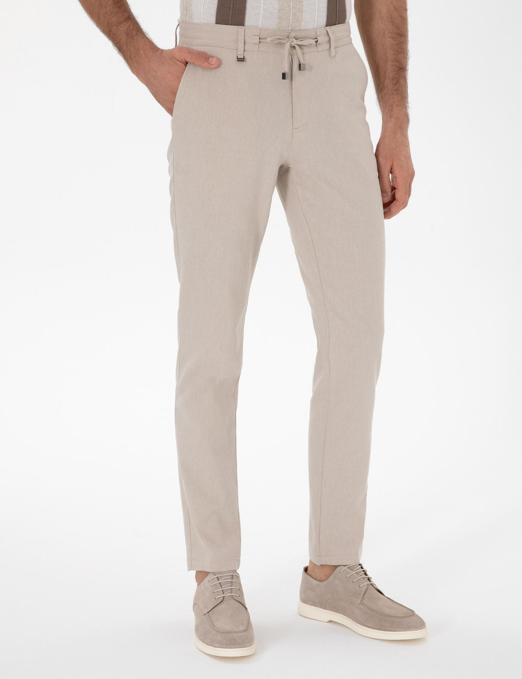 Bej Slim Fit Keten Kar___ml_ Beli Ba_c_kl_ Kanvas Pantolon - Cacharel фото 2