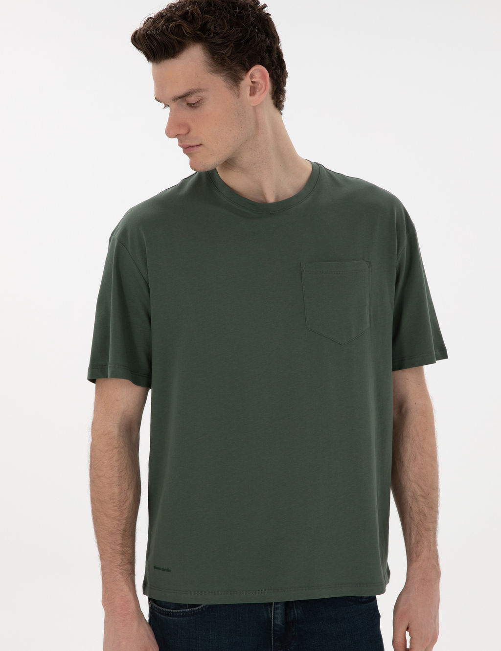 Koyu Ye_il Comfort Fit %100 Pamuk Bisiklet Yaka Basic Ti__rt
