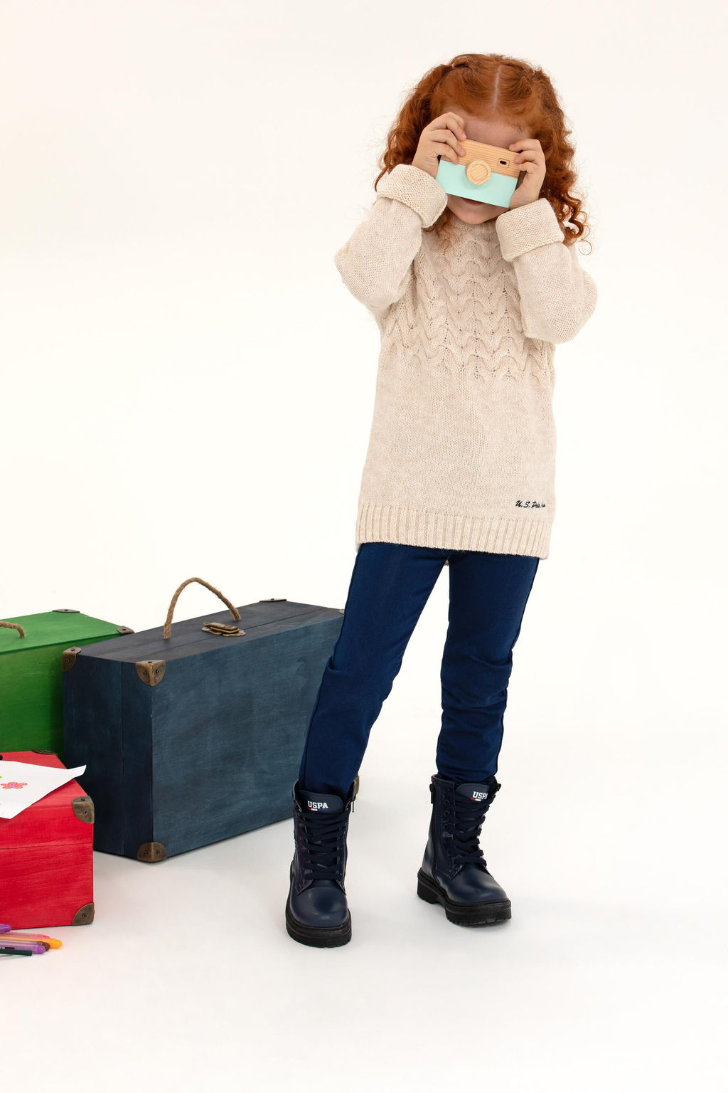 U. S. Polo Assn Кремовый меланжевый свитер для девочек с круглым вырезом - U.s. polo assn фото 2