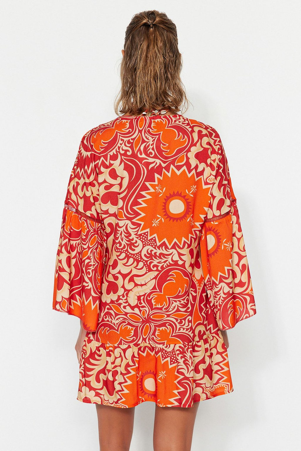 Trendyolmilla Etnik Desenli Mini Dokuma Plaj Kimono&Kaftan TBESS23KM00032